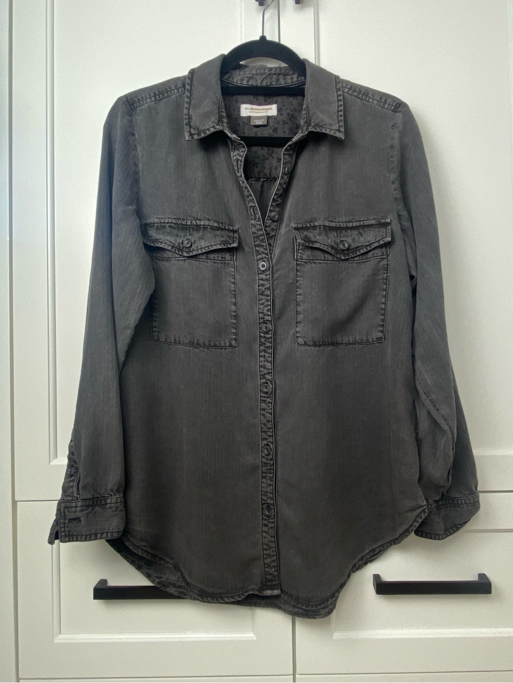Anthropologie Washed Charcoal Gray Button-Down Shirt